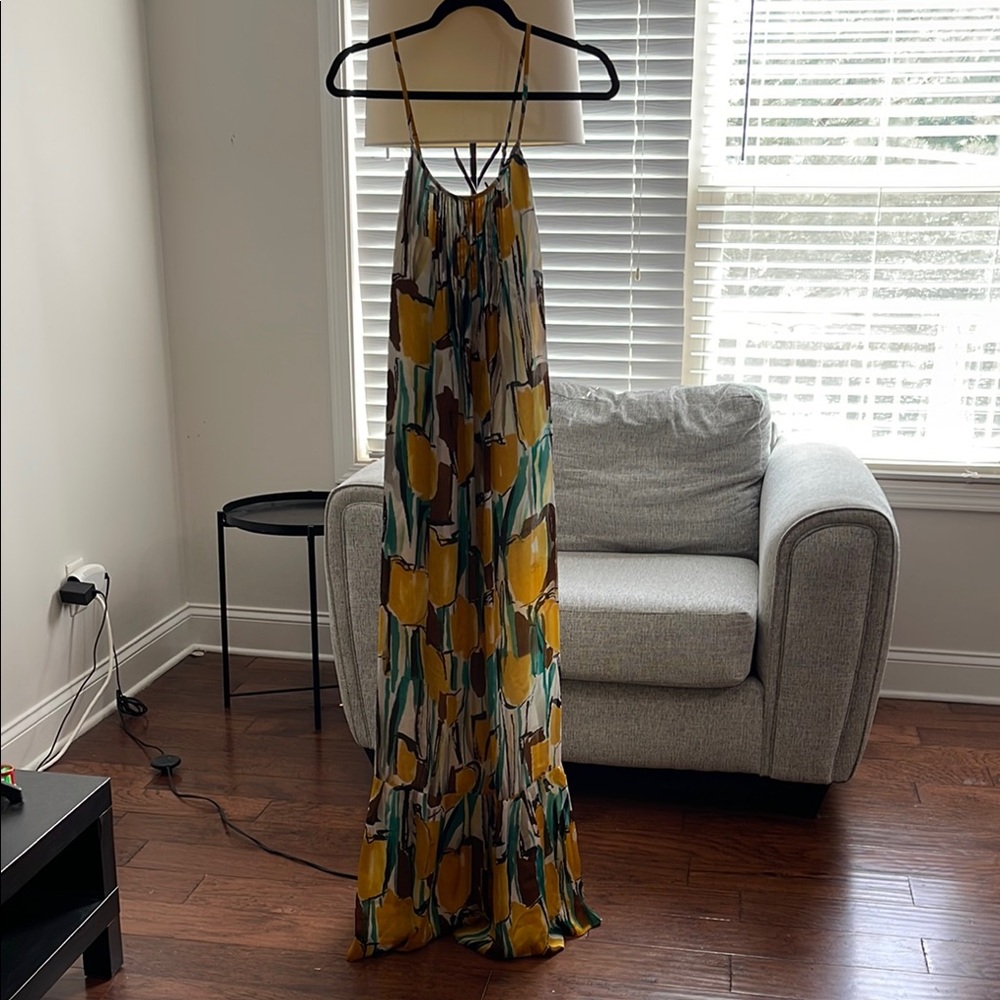 Mint Abstract Print Maxi Dress in Yellow and Green